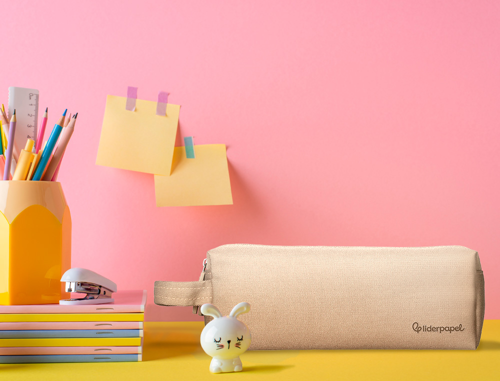 ESTUCHE PORTATODO LIDERPAPEL CLASSIC RECTANGULAR CON ASA 2 CREMALLERAS 210 X80MM CREMA