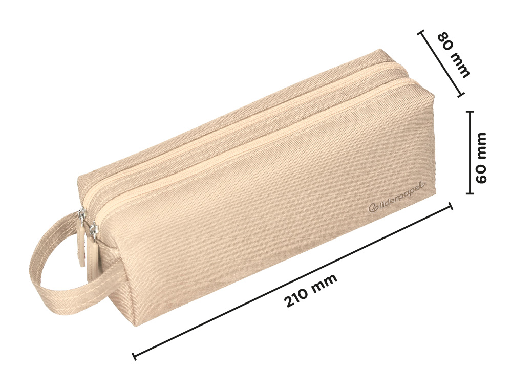 ESTUCHE PORTATODO LIDERPAPEL CLASSIC RECTANGULAR CON ASA 2 CREMALLERAS 210 X80MM CREMA