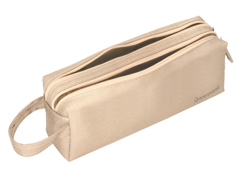 ESTUCHE PORTATODO LIDERPAPEL CLASSIC RECTANGULAR CON ASA 2 CREMALLERAS 210 X80MM CREMA