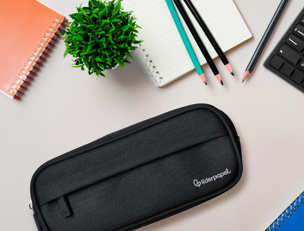 ESTUCHE PORTATODO LIDERPAPEL CLASSIC OVALADO 2 CREMALLERAS CON BOLSILLO DELANTERO 210X90MM NEGRO