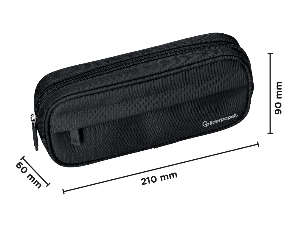 ESTUCHE PORTATODO LIDERPAPEL CLASSIC OVALADO 2 CREMALLERAS CON BOLSILLO DELANTERO 210X90MM NEGRO