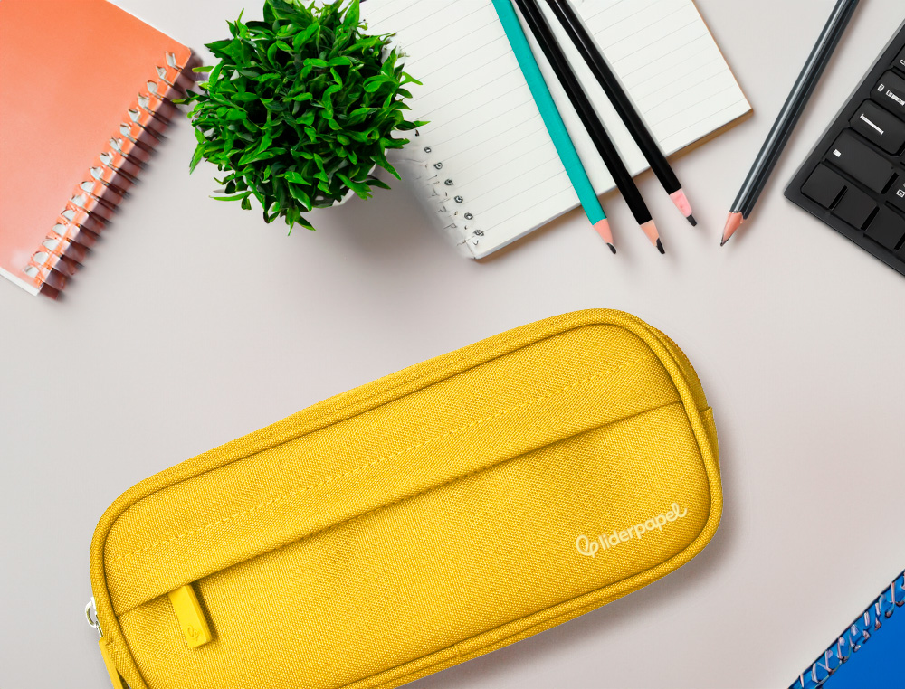 ESTUCHE PORTATODO LIDERPAPEL CLASSIC OVALADO 2 CREMALLERAS CON BOLSILLO DELANTERO 210X90MM AMARILLO