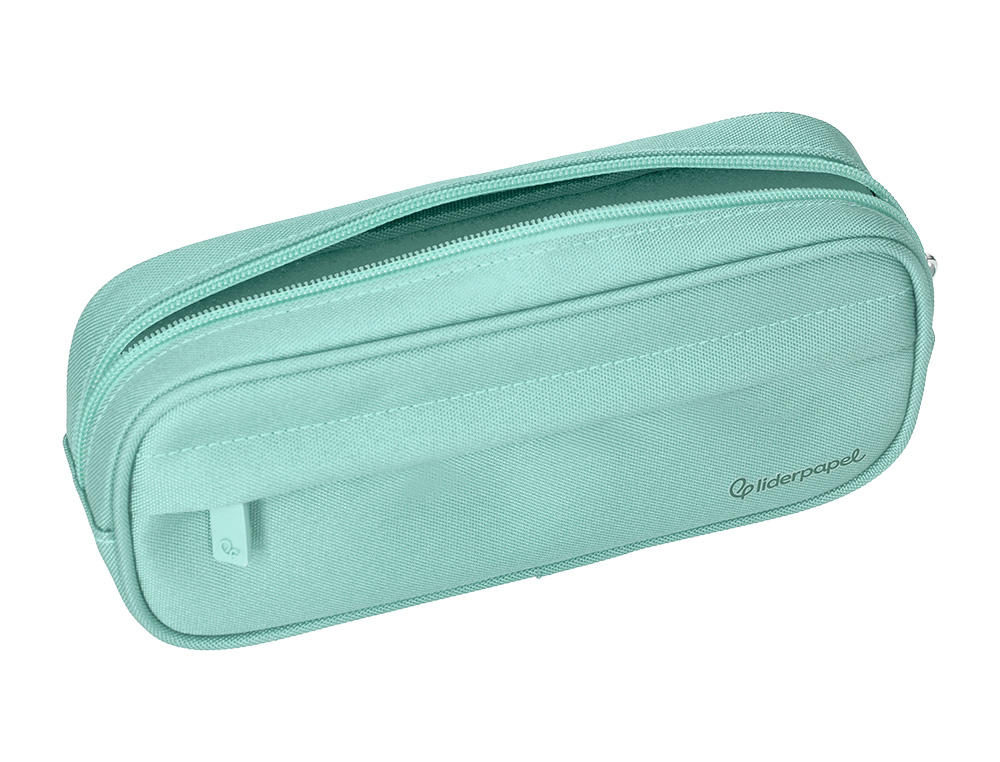 ESTUCHE PORTATODO LIDERPAPEL CLASSIC OVALADO 2 CREMALLERAS CON BOLSILLO DELANTERO 210X90MM VERDE MANZANA