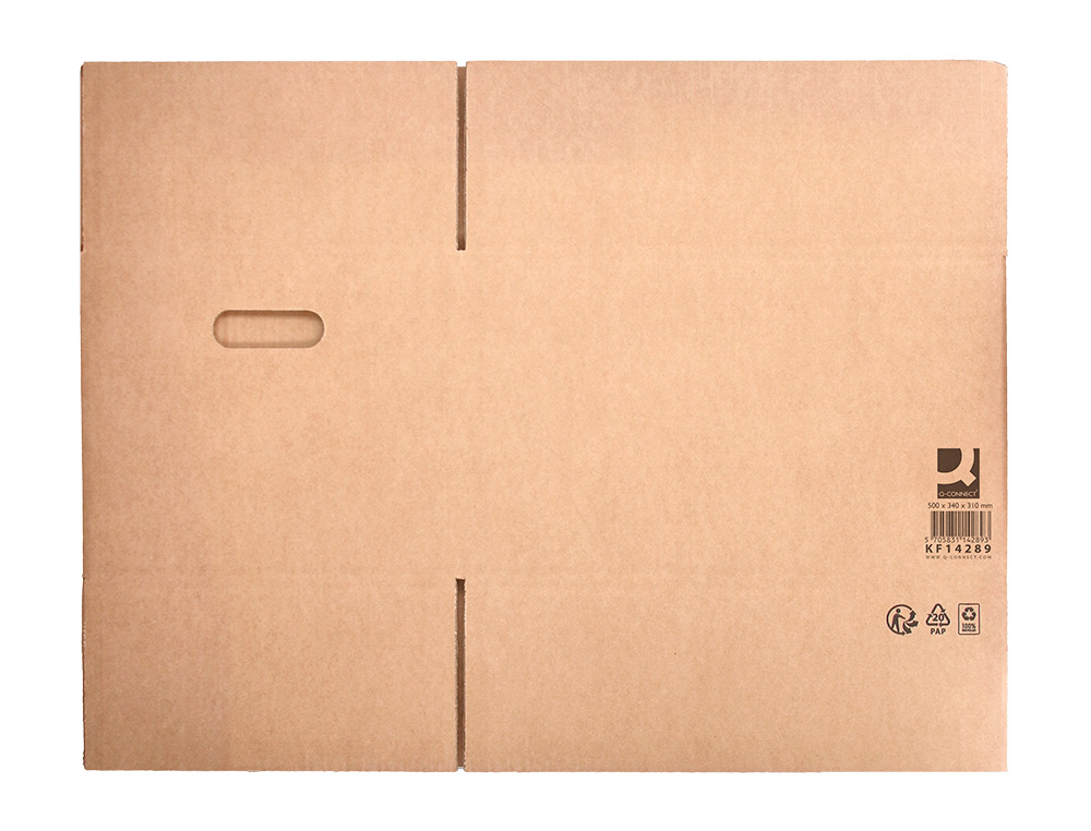 CAJA PARA EMBALAR Q-CONNECT AMERICANA ULTRA RESISTENTE CON ASAS CARTON CANAL DOBLE 7 MM COLOR KRAFT 500X340X310 MM