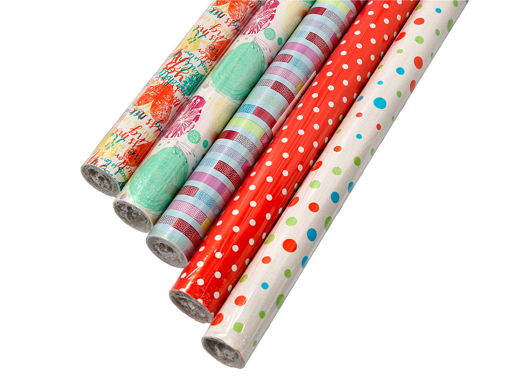 PAPEL DE REGALO LIDERPAPEL TODO AO ROLLO ANCHO 70 CM LONGITUD 2 MT GRAMAJE 60 GR DISEOS SURTIDOS C-2024