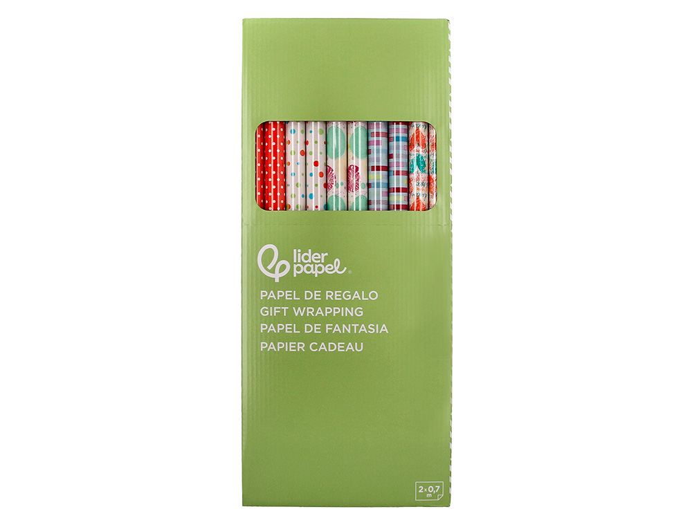 PAPEL DE REGALO LIDERPAPEL TODO AO ROLLO ANCHO 70 CM LONGITUD 2 MT GRAMAJE 60 GR DISEOS SURTIDOS C-2024