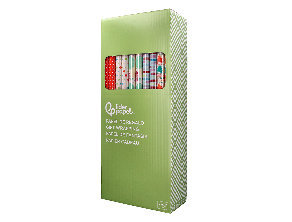PAPEL DE REGALO LIDERPAPEL TODO AO ROLLO ANCHO 70 CM LONGITUD 2 MT GRAMAJE 60 GR DISEOS SURTIDOS C-2024