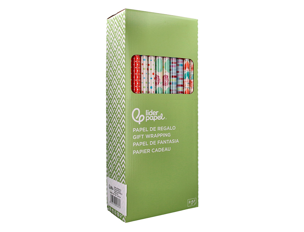 PAPEL DE REGALO LIDERPAPEL TODO AO ROLLO ANCHO 70 CM LONGITUD 2 MT GRAMAJE 60 GR DISEOS SURTIDOS C-2024