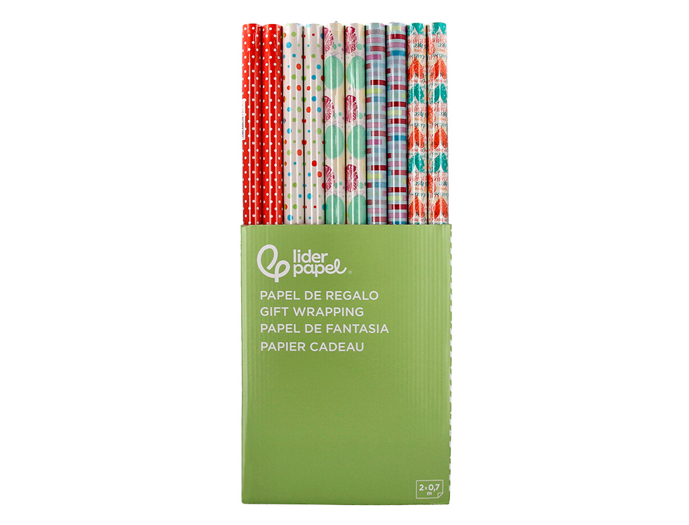 PAPEL DE REGALO LIDERPAPEL TODO AO ROLLO ANCHO 70 CM LONGITUD 2 MT GRAMAJE 60 GR DISEOS SURTIDOS C-2024