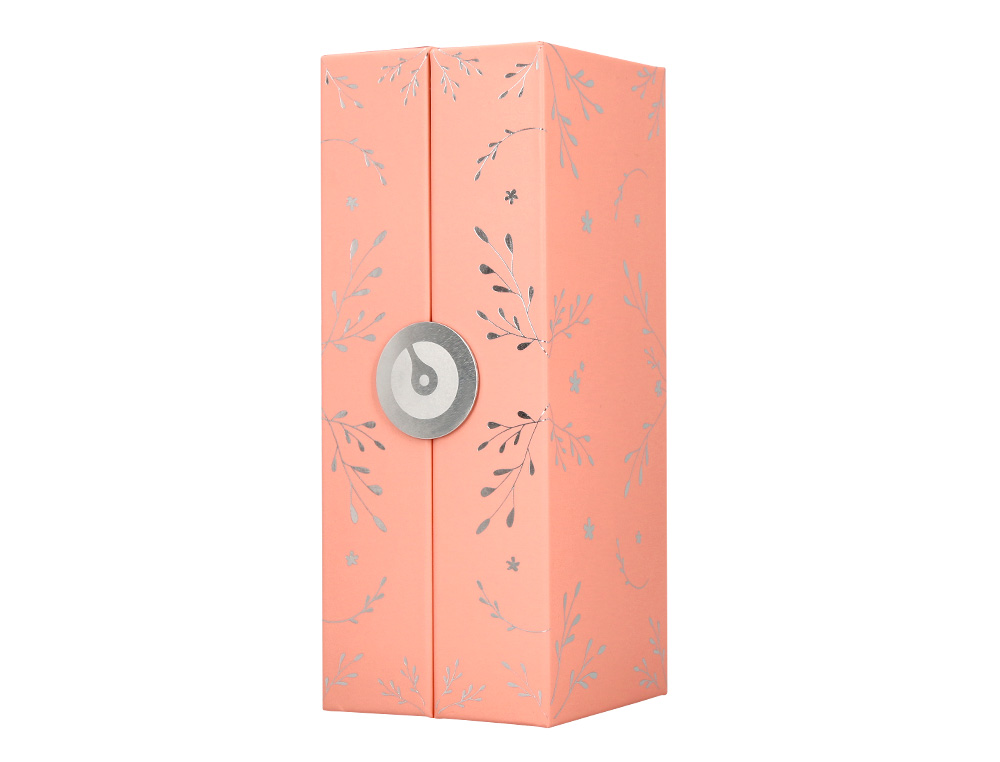 ROLLER BELIUS BELLA ALUMINIO COLOR ROSA DISEÑO PLATEADO RELIEVE TINTA COLOR NEGRO CAJA DE DISEÑO