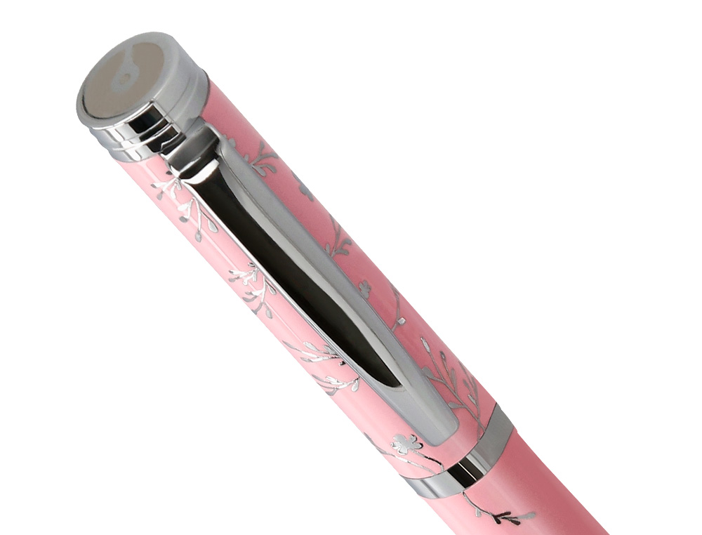 ROLLER BELIUS BELLA ALUMINIO COLOR ROSA DISEÑO PLATEADO RELIEVE TINTA COLOR NEGRO CAJA DE DISEÑO