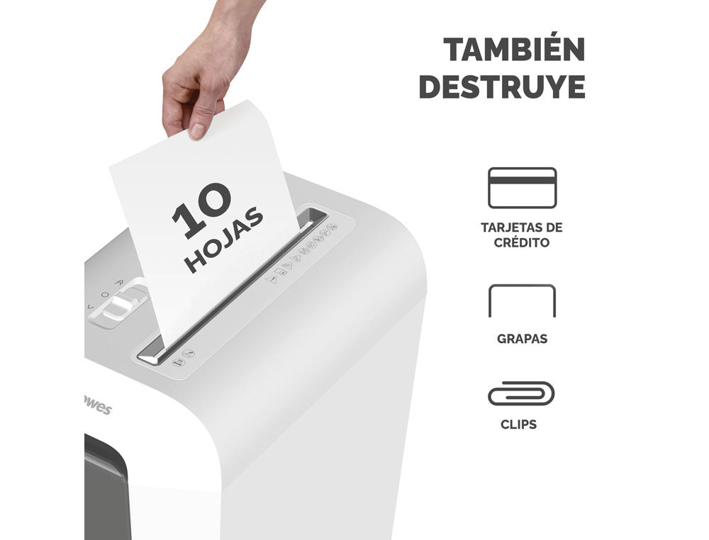 DESTRUCTORA DE DOCUMENTOS FELLOWES LX65 CAPACIDAD 10H SEGURIDAD P4 DESTRUYE GRAPAS CLIPS Y TARJETAS