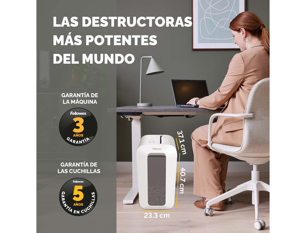 DESTRUCTORA DE DOCUMENTOS FELLOWES LX65 CAPACIDAD 10H SEGURIDAD P4 DESTRUYE GRAPAS CLIPS Y TARJETAS