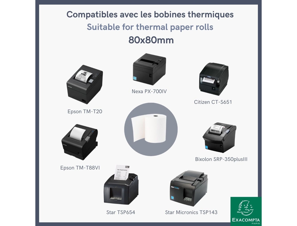 ROLLO SUMADORA EXACOMPTA TERMICO 80X80 MM 48 G/M2 SIN BPA