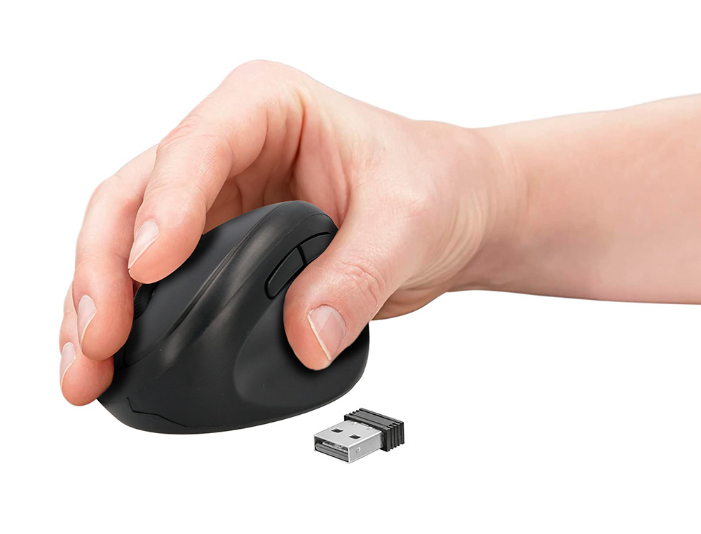 RATON Q-CONNECT OPTICO INALAMBRICO ERGONOMICO VERTICAL DPI 800/1200/1600 PILA AA NEGRO