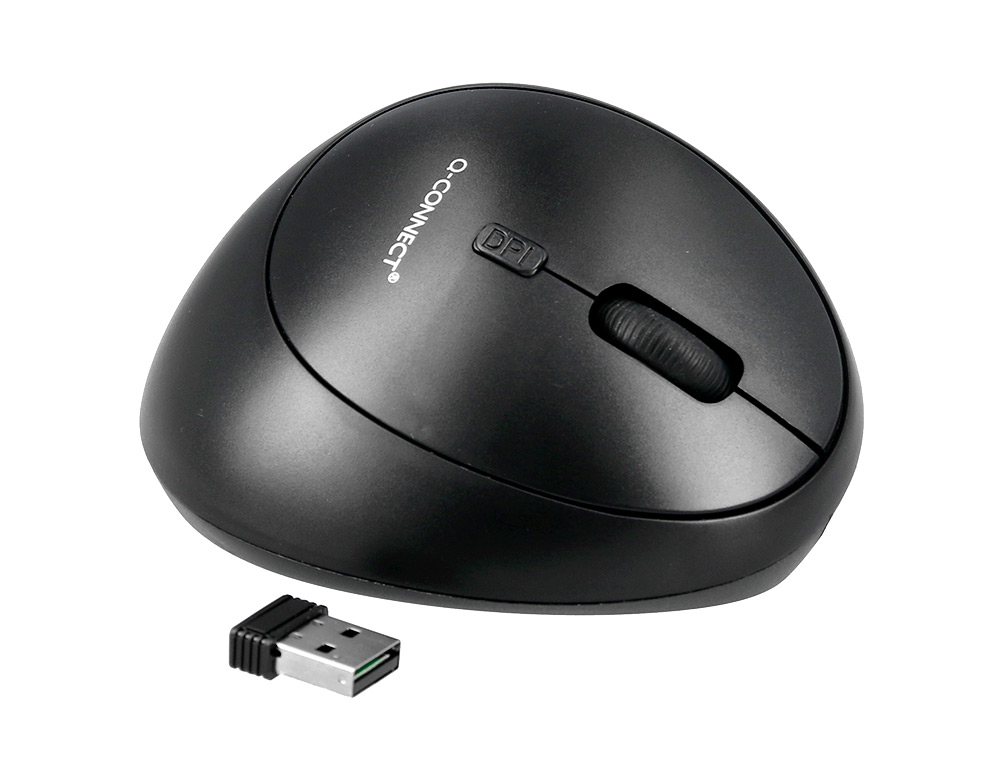 RATON Q-CONNECT OPTICO INALAMBRICO ERGONOMICO VERTICAL DPI 800/1200/1600 PILA AA NEGRO