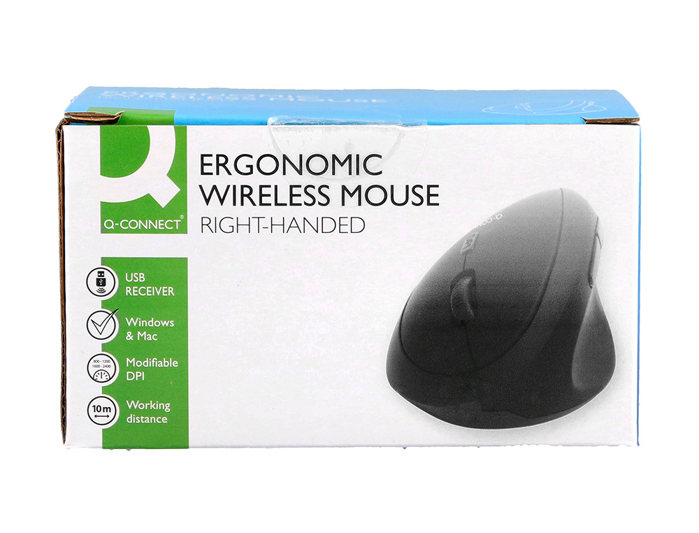 RATON Q-CONNECT OPTICO INALAMBRICO ERGONOMICO VERTICAL DPI 800/1200/1600 PILA AA NEGRO