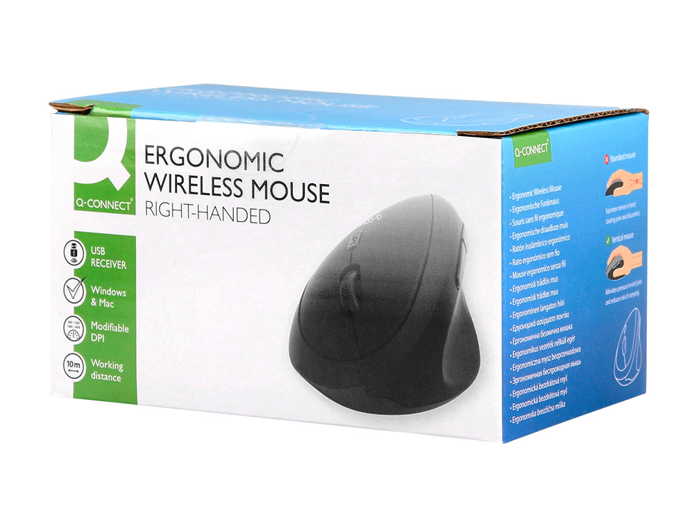 RATON Q-CONNECT OPTICO INALAMBRICO ERGONOMICO VERTICAL DPI 800/1200/1600 PILA AA NEGRO