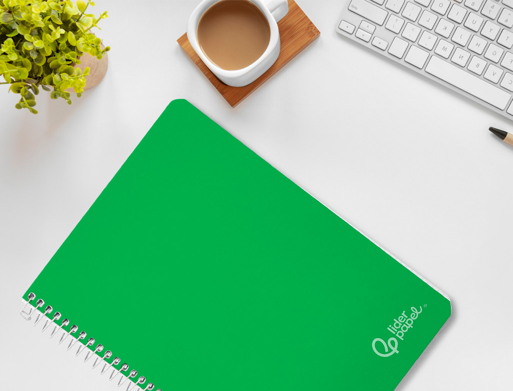 CUADERNO ESPIRAL LIDERPAPEL A4 WITTY TAPA DURA 80H 90GR CUADRO 4MM CON MARGEN COLOR VERDE