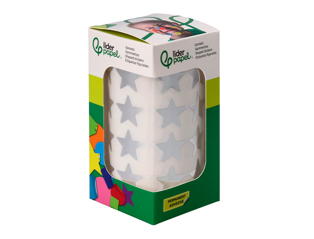 GOMETS LIDERPAPEL AUTOADHESIVO ESTRELLAS PLATEADAS 20 MM 1500 UNIDADES EN CAJA DE CARTON