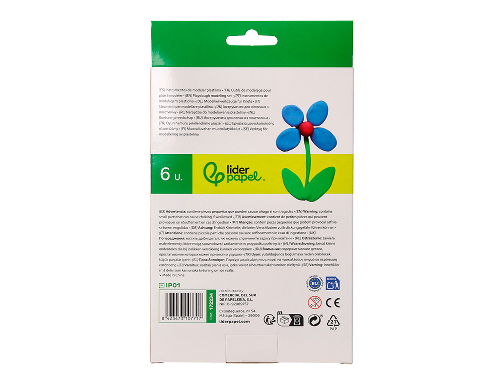 INSTRUMENTOS DE MODELAR LIDERPAPEL PARA PLASTILINA CAJA DE 6 PIEZAS SURTIDAS