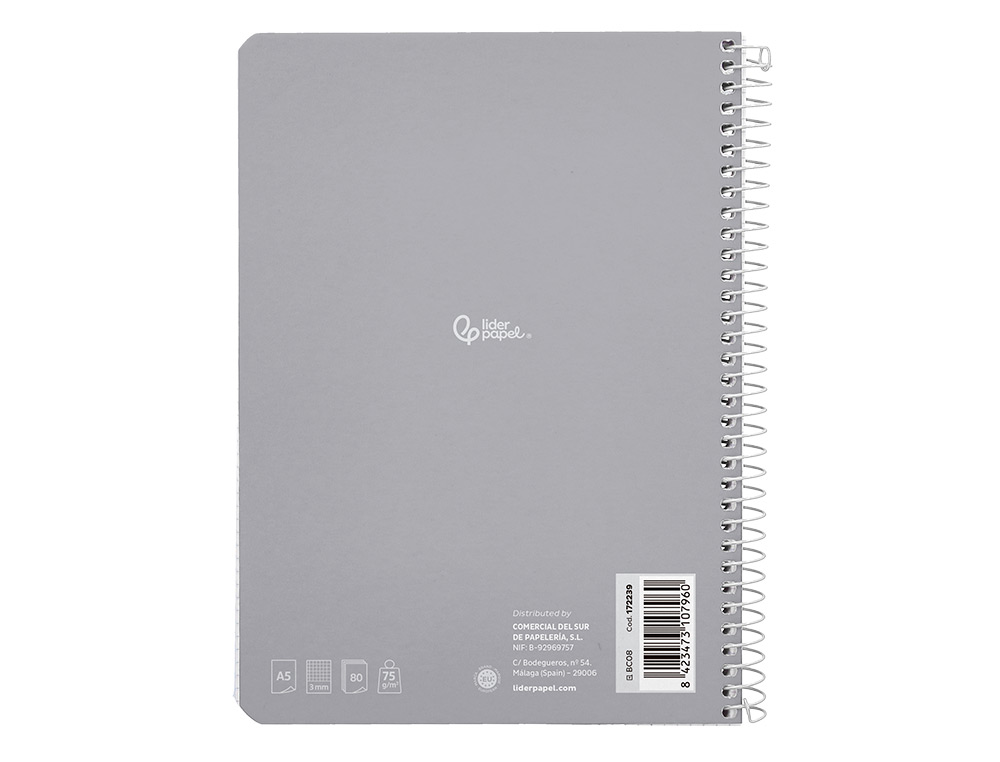 CUADERNO ESPIRAL LIDERPAPEL A5 SMART TAPA BLANDA 80H 75GR CUADRO 3MM CON MARGEN COLORES SURTIDOS