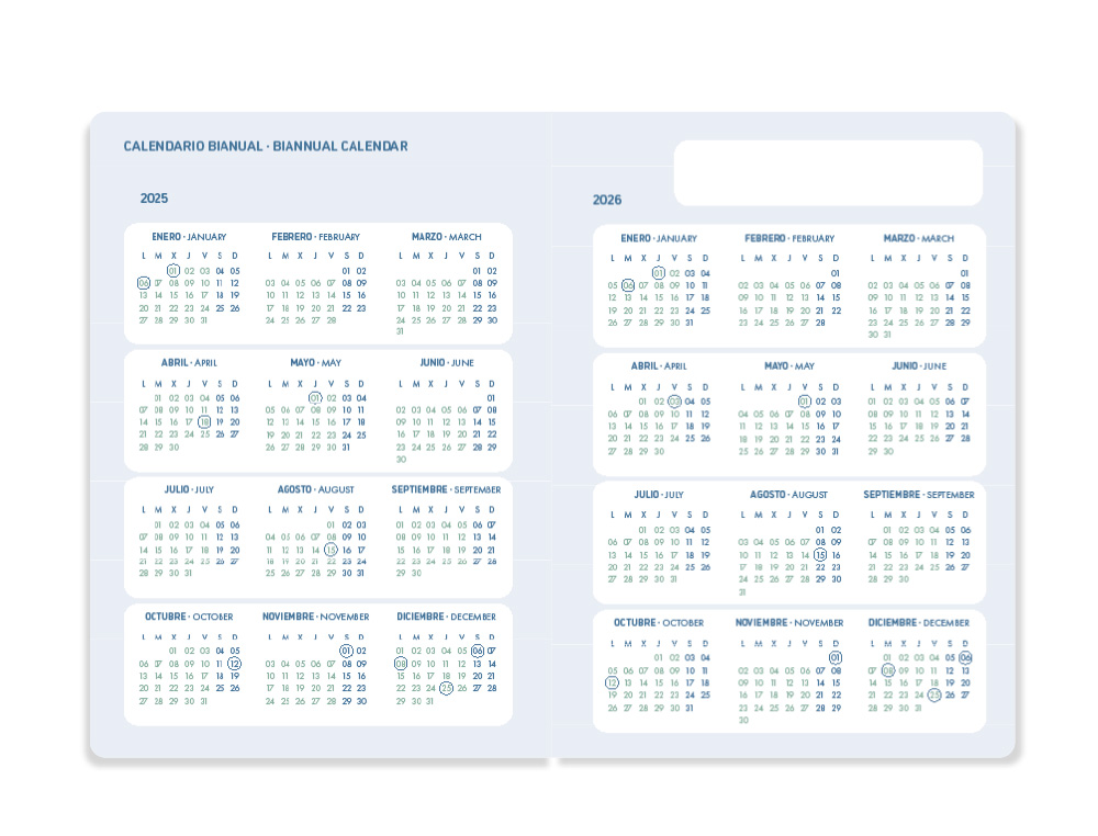 AGENDA ESCOLAR LIDERPAPEL 25-26 ESPIRAL BASIC AZUL 2 DIAS PAGINA A5 BILINGE PAPEL FSC 70 GR