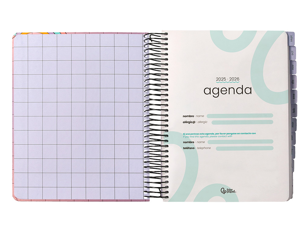AGENDA ESCOLAR LIDERPAPEL 25-26 ESPIRAL PIXEL MORADO DIA PAGINA A5 BILINGE PAPEL FSC 80 GR