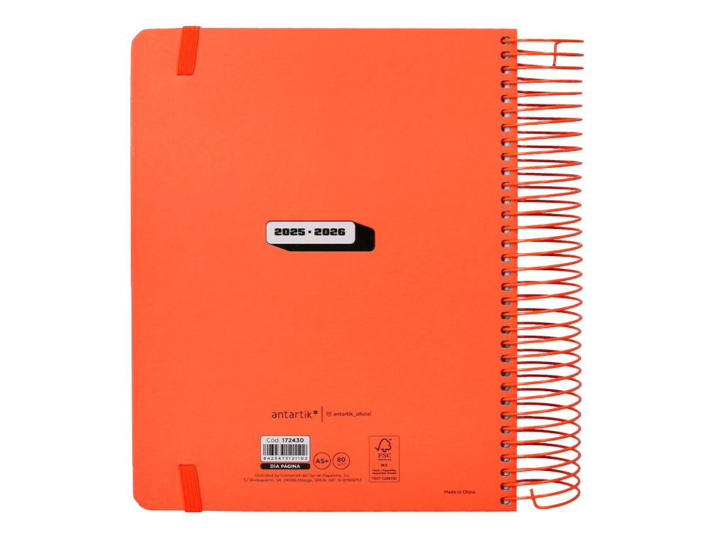 AGENDA ESCOLAR ANTARTIK 25-26 ESPIRAL NEON ROSA DIA PAGINA A5 BILINGE PAPEL FSC 80 GR