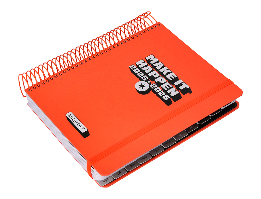 AGENDA ESCOLAR ANTARTIK 25-26 ESPIRAL NEON ROSA DIA PAGINA A5 BILINGE PAPEL FSC 80 GR