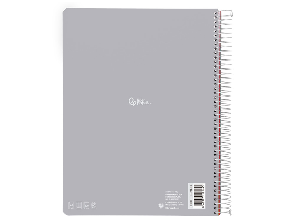 CUADERNO ESPIRAL LIDERPAPEL A4 MICRO WITTY TAPA DURA 120H 90GR CUADRO 5MM 5 BANDAS 4 TALADROS COLORES SURTIDOS