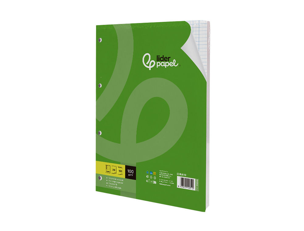 RECAMBIO LIDERPAPEL A4 100 HOJAS 100G/M2 CUADRO 5MM CON MARGEN 4 TALADROS