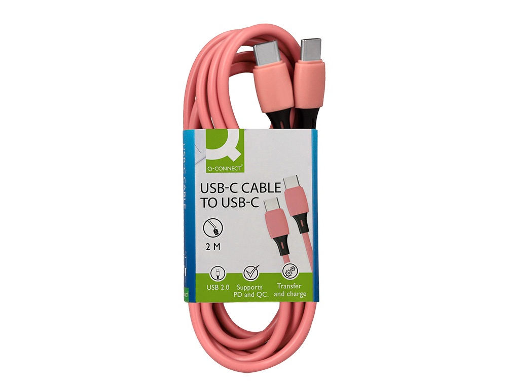 CABLE USB-C A USB-C Q-CONNECT PVC LONGITUD 2M ROSA