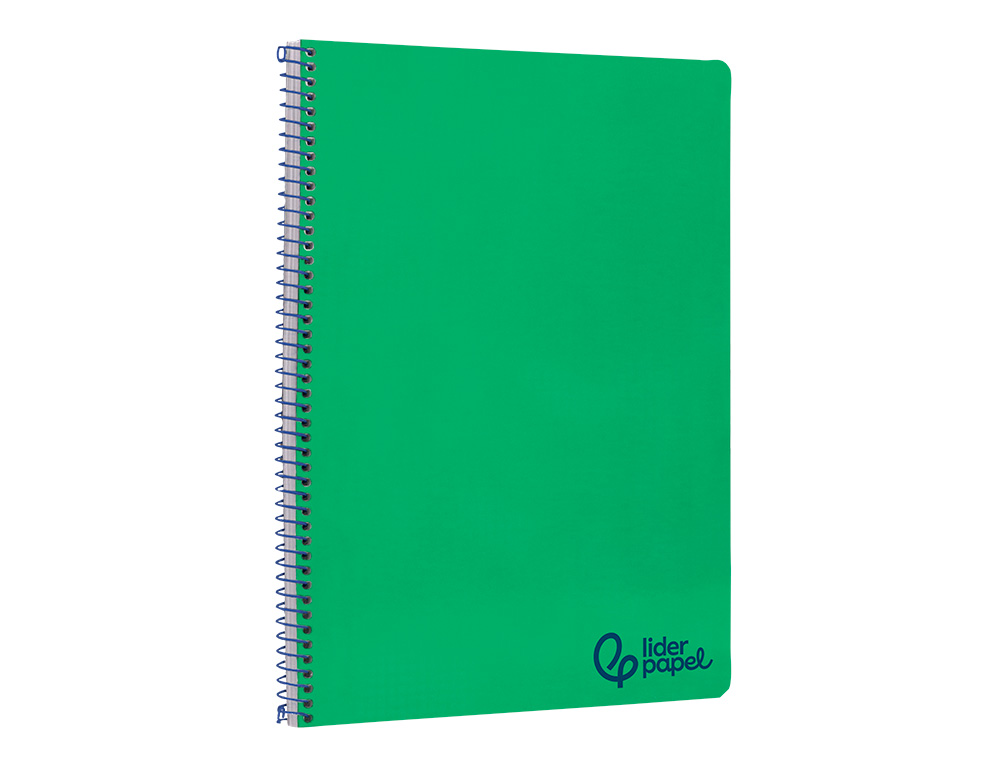 CUADERNO ESPIRAL LIDERPAPEL A4 WONDER TAPA PLASTICO 80H 90GR PAUTA ANCHA 3,5MM CON MARGEN COLOR VERDE OSCURO