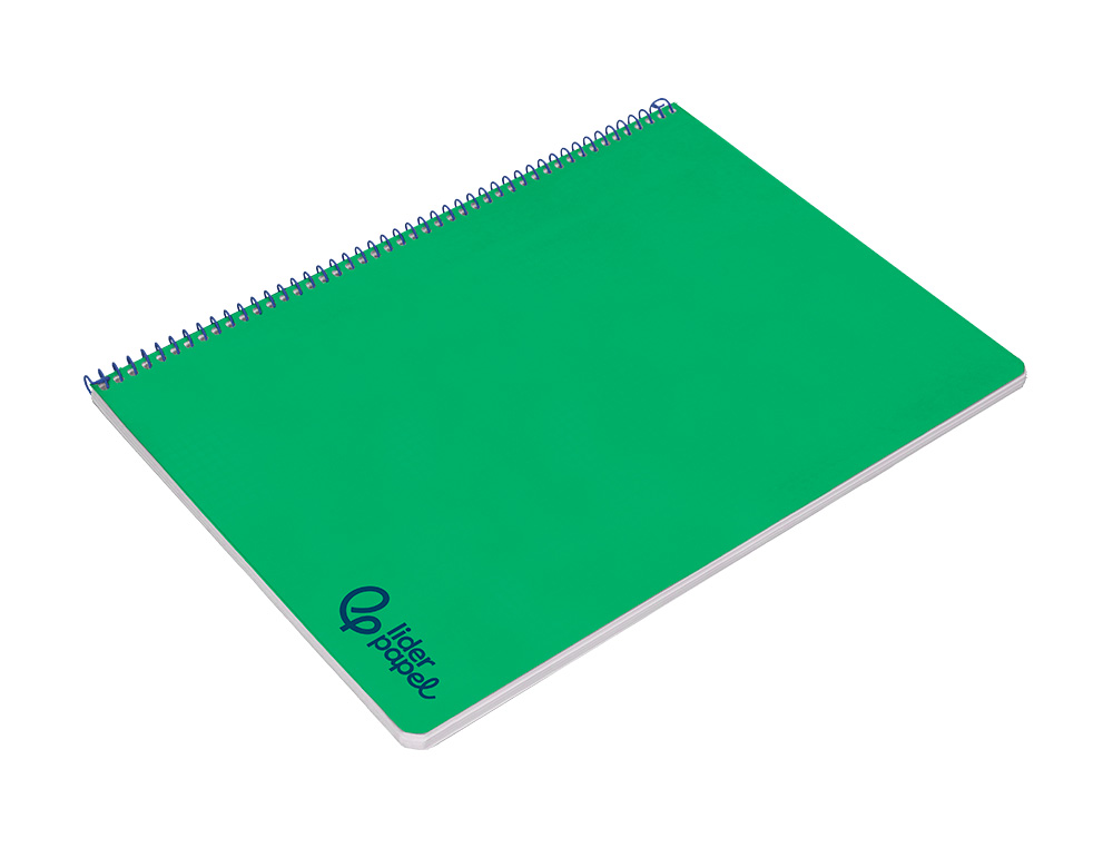 CUADERNO ESPIRAL LIDERPAPEL A4 WONDER TAPA PLASTICO 80H 90GR PAUTA ANCHA 3,5MM CON MARGEN COLOR VERDE OSCURO