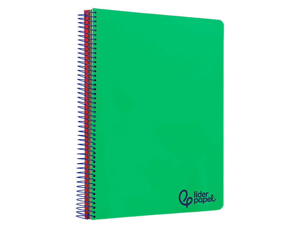 CUADERNO ESPIRAL LIDERPAPEL A4 MICRO WONDER TAPA PLASTICO 120H 90GR CUADRO 5MM 5 BANDAS 4 TALADROS COLOR VERDE OSCURO
