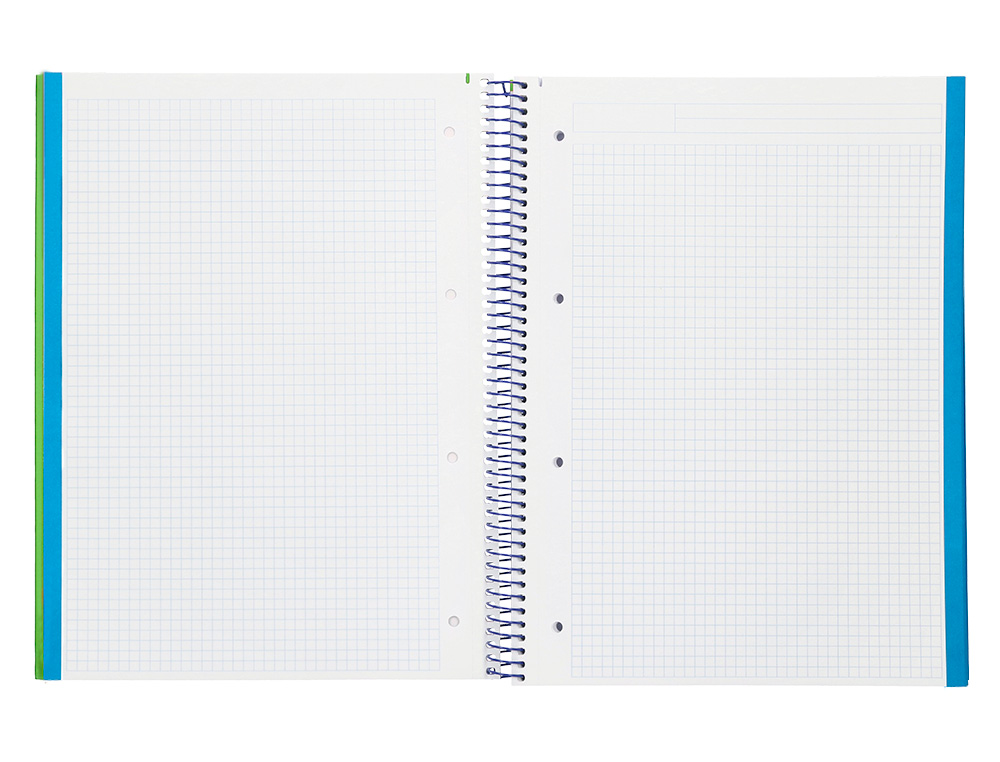 CUADERNO ESPIRAL LIDERPAPEL A4 MICRO WONDER TAPA PLASTICO 120H 90GR CUADRO 5MM 5 BANDAS 4 TALADROS COLOR VERDE OSCURO