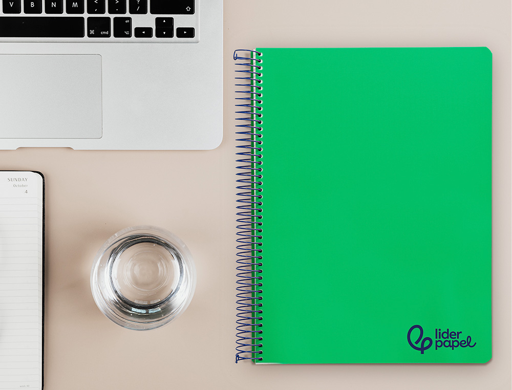 CUADERNO ESPIRAL LIDERPAPEL A4 MICRO WONDER TAPA PLASTICO 120H 90GR CUADRO 5MM 5 BANDAS 4 TALADROS COLOR VERDE OSCURO