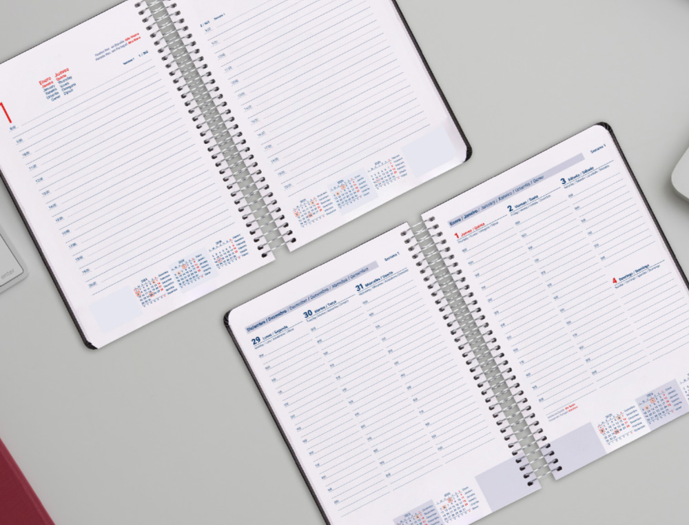 AGENDA ESPIRAL LIDERPAPEL CLASSIC A4 2026 DIA PAGINA NEGRO PAPEL 70 GR FSC