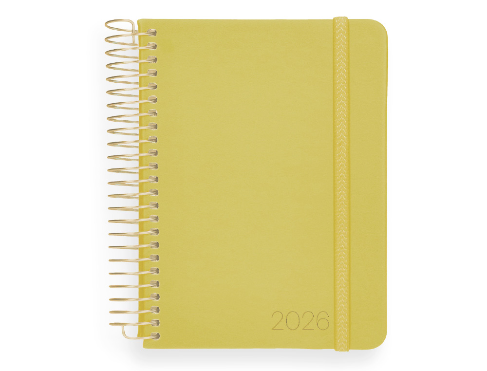 AGENDA ESPIRAL LIDERPAPEL NEON A5 2026 DIA PAGINA AMARILLO PAPEL 70 GR FSC