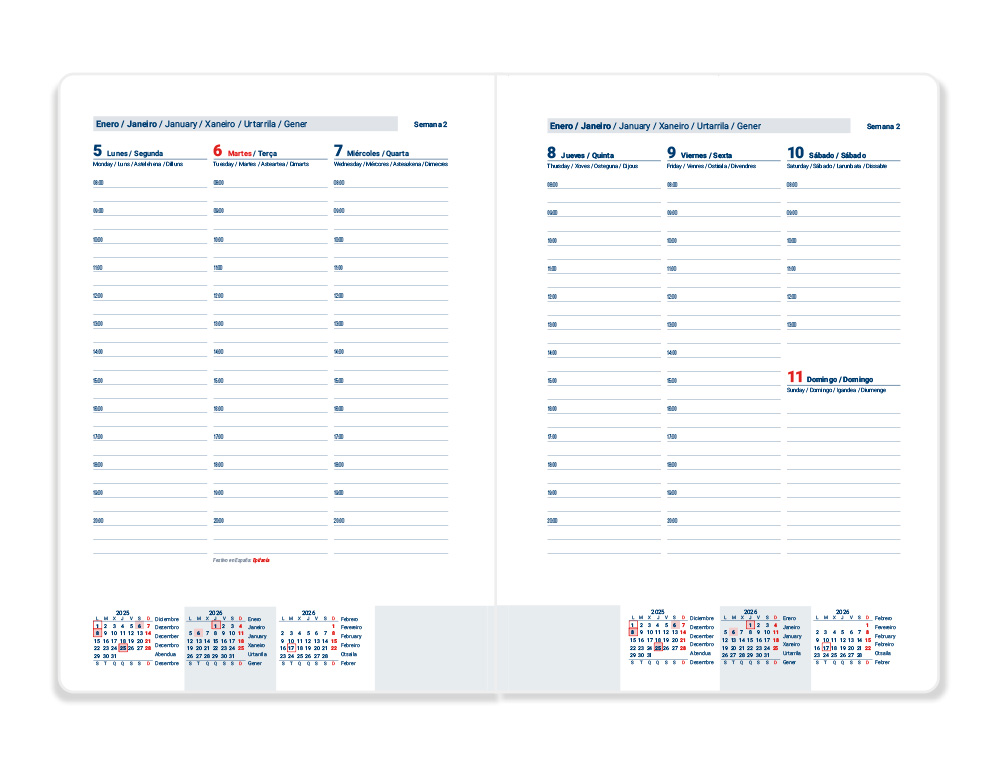 AGENDA ENCUADERNADA LIDERPAPEL CRETA 150X210 MM 2026 SEMANA VISTA AZUL CLARO PAPEL 70 GR FSC
