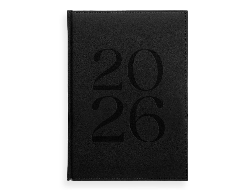 AGENDA ENCUADERNADA LIDERPAPEL CRETA 170X240 MM 2026 DIA PAGINA NEGRO PAPEL 70 GR FSC
