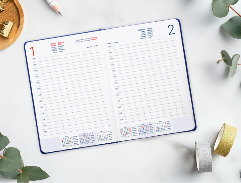 AGENDA ENCUADERNADA LIDERPAPEL ICARIA A5 2026 DIA PAGINA AZUL OSCURO PAPEL 70 GR FSC