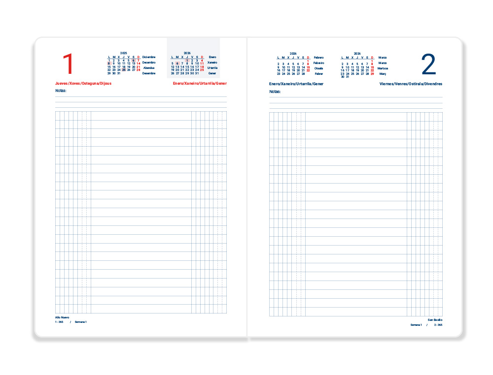DIETARIO LIDERPAPEL 2026 OCTAVO 120X165 MM DIA PAGINA COLOR AZUL PAPEL 70 GR FSC