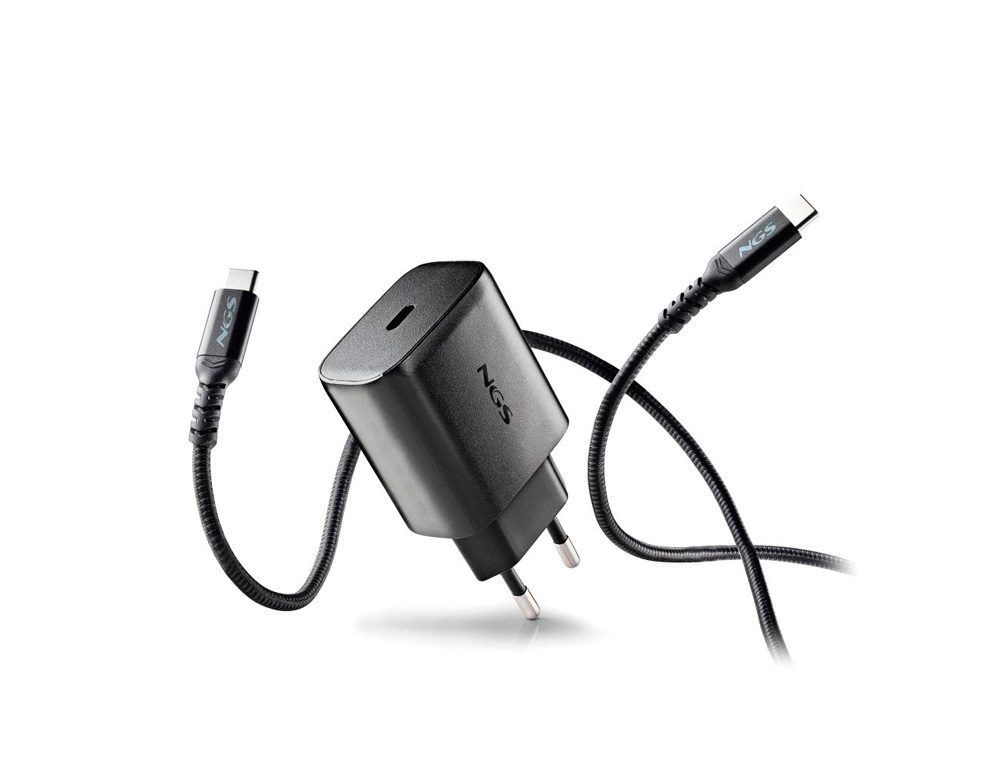 CARGADOR NGS DE PARED GAN ULTRARAPIDO PARA PORTATIL DE 45W CON SALIDA TIPO USB-C Y CABLE USB-C A USB-C LONGITUD