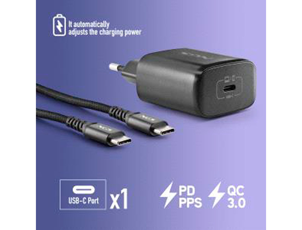 CARGADOR NGS DE PARED GAN ULTRARAPIDO PARA PORTATIL DE 45W CON SALIDA TIPO USB-C Y CABLE USB-C A USB-C LONGITUD