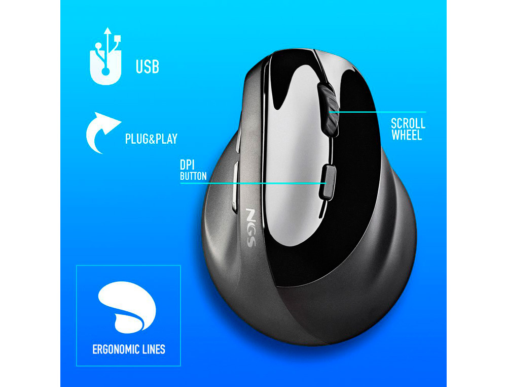 RATON NGS EVO MOKSHA INALAMBRICO OPTICO 800/1200/1800/2400 DPI ERGONOMICO VERTICAL COLOR