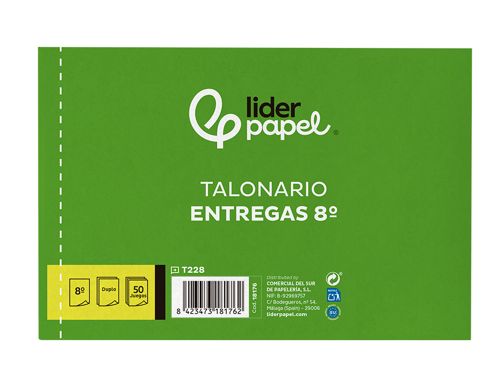 TALONARIO LIDERPAPEL ENTREGAS 8 ORIGINAL Y COPIA T228 APAISADO