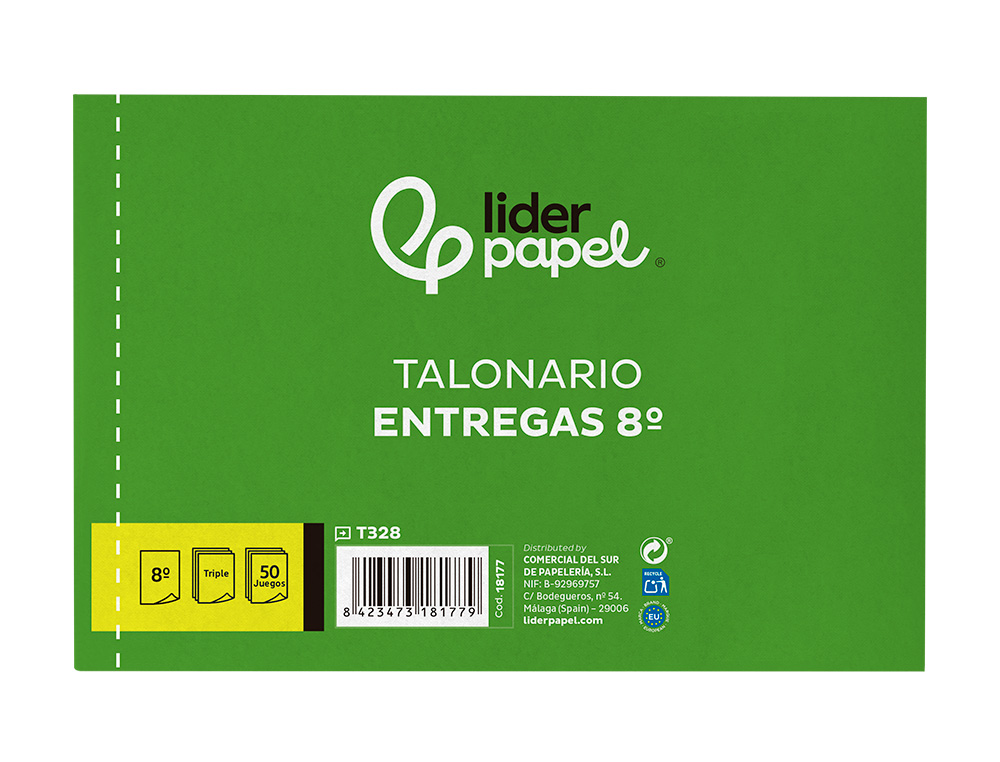 TALONARIO LIDERPAPEL ENTREGAS 8 ORIGINAL Y 2 COPIAS T328 APAISADO