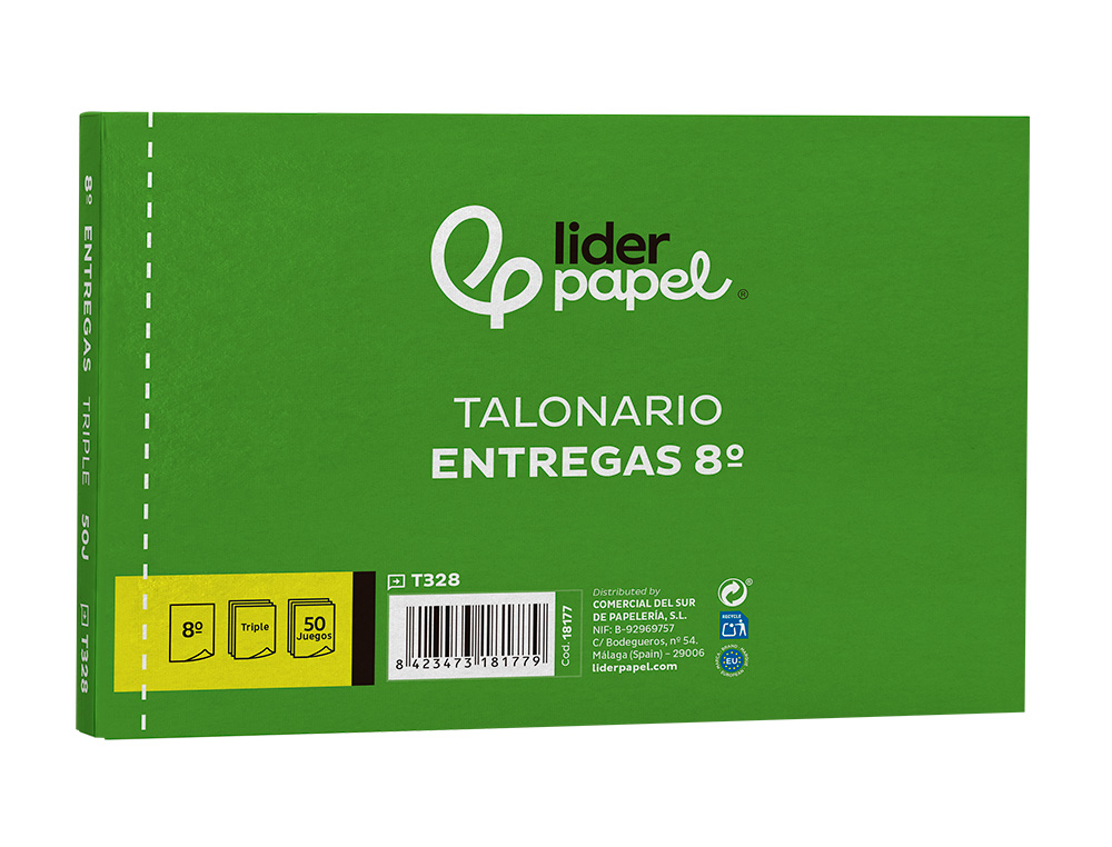 TALONARIO LIDERPAPEL ENTREGAS 8 ORIGINAL Y 2 COPIAS T328 APAISADO
